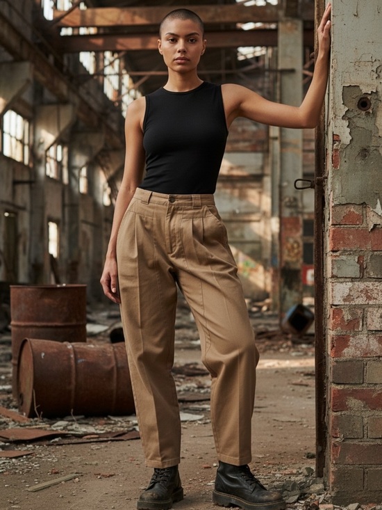 Mixed Blues Pants - Y2K KHAKI HIGH WAIST CARGO PANTS PLEATED SLIGHT BARREL LEG BY MIXED BLUE SIZE 7